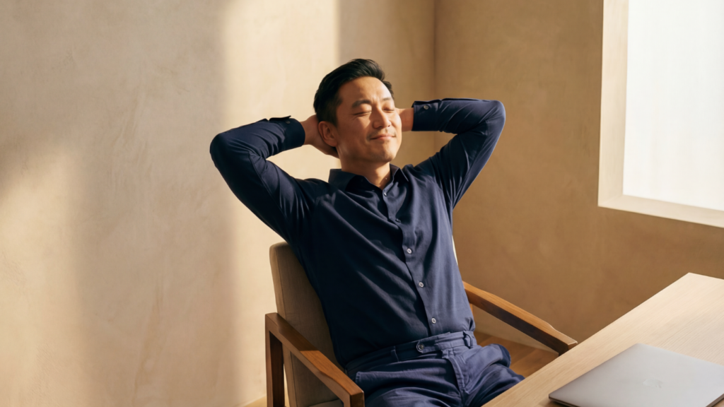 深呼吸をする男性